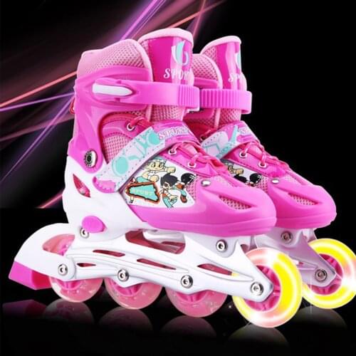 Kids Boys Girls Inline Skates Flash Wheel Free Skating Shoes Comfort Adjustable 26-41 for Beginners Flat 4-wheel Roller Skates