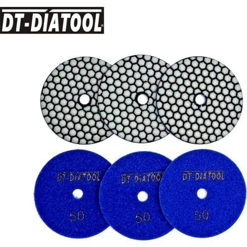 DT-DIATOOL 6pcs/pk Grit #50-3000 Diamond Dry Polishing Pads Resin Bond Flexible Sanding Disc For Granite Marble Ceramic 4"/100mm