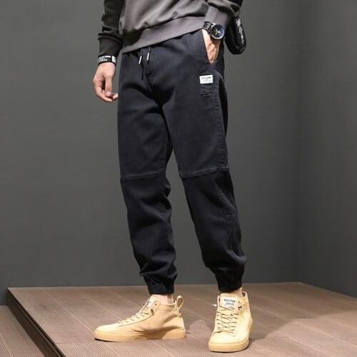 Fashion Streetwear Men Jeans Loose Fit Spliced Designer Casual Cargo Pants Japanese Style Designer Hip Hop Joggers Trousers