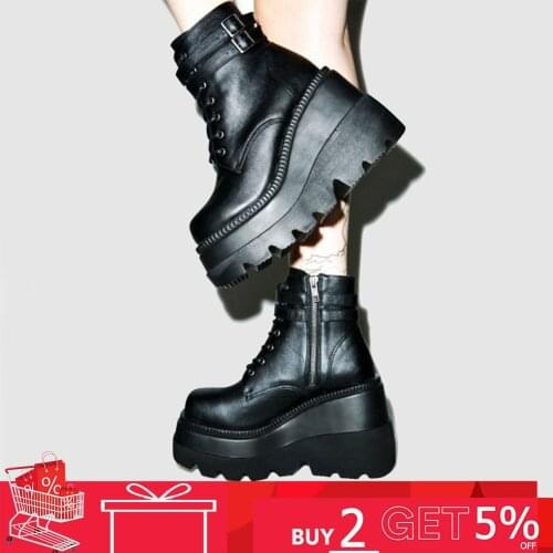 Brand Design 2021 Big sizes 43 Platform High Heels Cosplay Fashionable Autumn Winter Wedges Shoes Ankle Boots Women