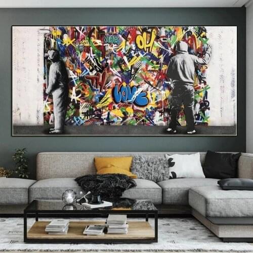 Graffiti Art Painter and Artist Modern Street Wall Pictures Banksy Paintings on The Wall Canvas Posters and Print for Home Decor