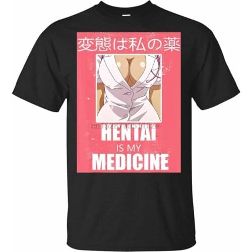 Hentai Lewd Oppai Nurse Anime Style T-Shirt For Otaku Black Navy T-Shirt Fitness Tee Shirt