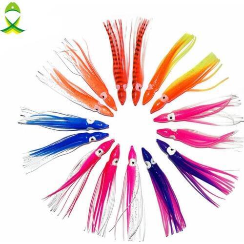 JSM 30pcs 7.5cm Soft Plastic Octopus Fishing Lures For Jigs Mixed Color Luminous Silicone Octopus Skirt Artificial Jigging Bait