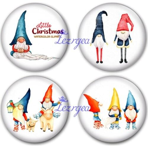 Merry Dwarf glass cabochon, Merry Christmas and Cute Gnomes Round photo glass cabochon demo flat back Making findings