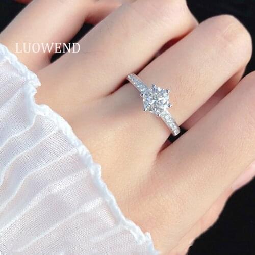 LUOWEND 18K White Gold (AU750) Engagement Ring Luxury Anniversary Bague Natural Diamond Ring for Women Wedding Love Jewelry