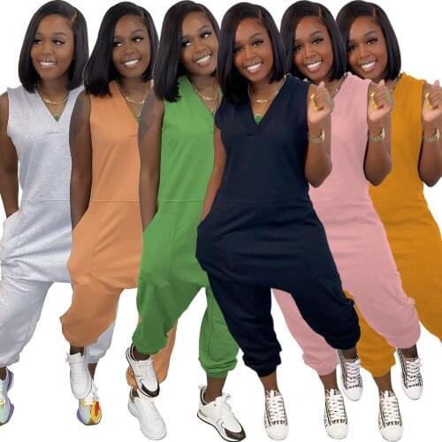 LINLING Womens Summer Casual Deep V Neck Short Sleeve Wrap Waist Jumpsuit Romper Pure Color Fashion Casual StreetWear Jumpsuit