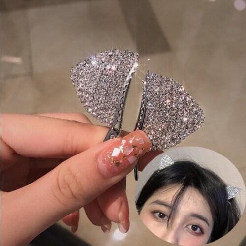 Cute Rhinestones Hair Clips For Girls Hairpins Barrettes Cartoon Hair Ornament Headbands Cat Ear Hairgrips Kids Hair Accessories
