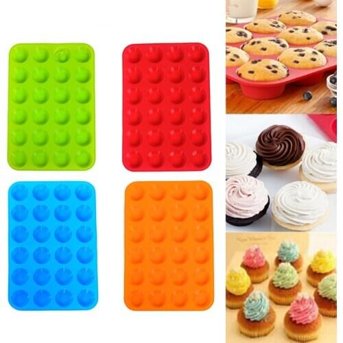 Mini Muffin Cup 24 Cavity Silicone Soap Cookies Cupcake Bakeware Pan Tray Mould Home DIY Cake Mold