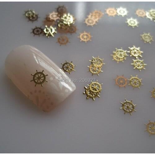 MS318-2 100pcs Sea Series Gold Cute Helm Metal Sticker Nail Art Metal Sticker Nail Art Decoration Non-adhesive Sticker