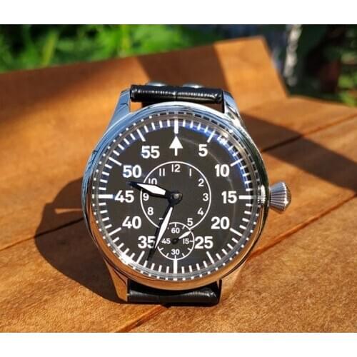 44mm No logo Black dial 17 jewels Asian 6498 Mechanical movement mens watch luminous Mechanical watches GR54-20