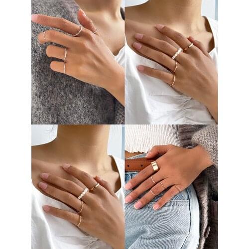 Aprilwell Gothic Gold Rings Sets For Women Aesthetic Y2k Pearl Jewelry Gift E Girl Friend 2021 Lady Accessories