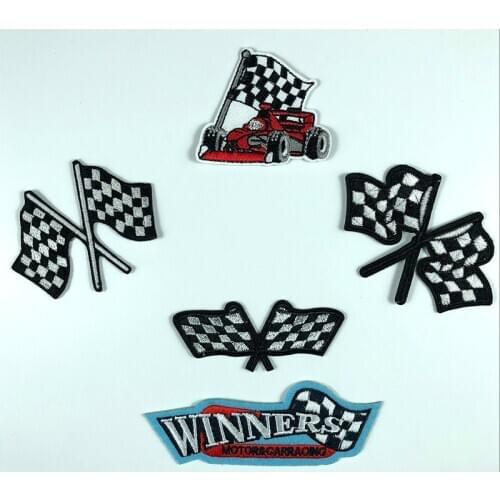 Racing Car Motorcycle Winner Symbol Patch Embroidered DIY Grid Racing Flag Sticker for Clothes Apparel Garment Badge Wholesale