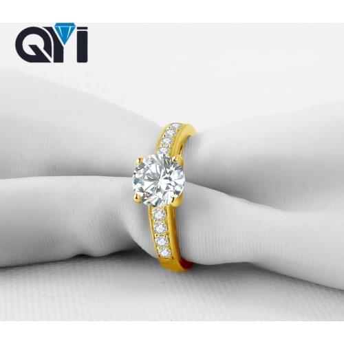 14K Yellow Gold Solitaire Engagement Rings For Women Round Cut 1.25 Ct Sona Simulated Diamond Wedding Band Rings