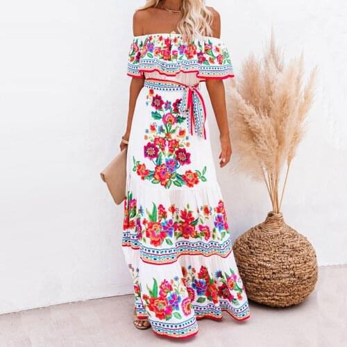 Sexy Off Shoulder Dress Short sleeve Womens Print Floral Floor-length Dress Female New Summer Sundress 2021Backless Maxi dress