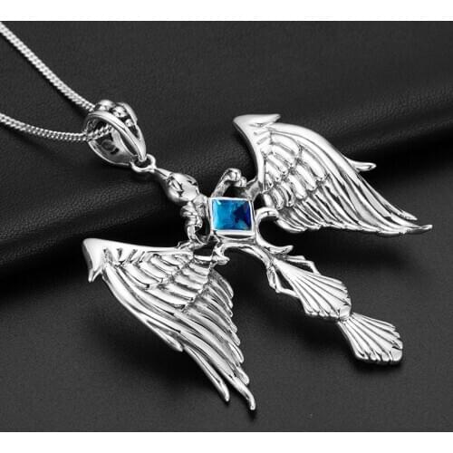 Real 925 Silver Pendant Luxury Elegant Condor Inlaid Blue Topaz Pendant Guardian Angel Fine Jewelry For Women Accessories New