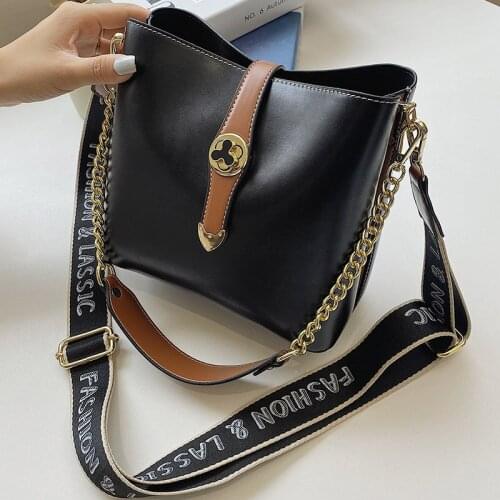 Casual Small Bucket Womens Bag Luxury Pu Leather Crossbody Bags Female Elegant Designer Handbags Simple Chain Tote Shoulder Bag