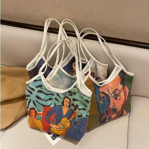 Simple Large Capacity Bag Women 2021 Popular New Versatile Canvas Shoulder Bag Net Red Leisure Graffiti Holiday Bag