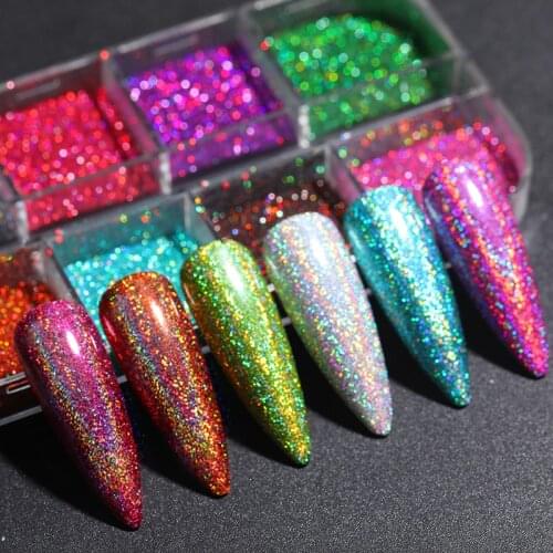 1 Box Holographics Nail Art Glitter Laser Sparkly UV Gel Polish Nail Powder Mirror Eeffect Dust Chrome Pigment DIY Decoration