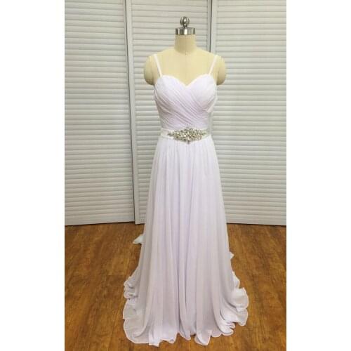 Real Photo Sheath Sweetheart Spaghetti Straps Chiffon Beaded Floor Length Bride Bridal Wedding Gown Dresses
