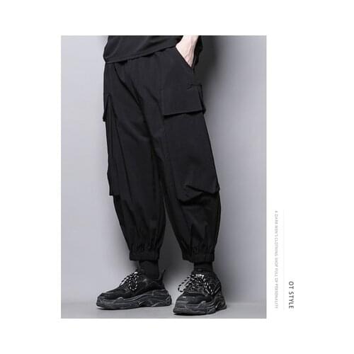 Dark personality hip hop, loose harem pants, tight waist, wide leg pants, smokepants, overalls, big pockets, Capri Pants