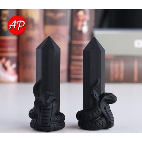 Natural Quartz Sculpture Snake Obsidian Hexagonal Point Crystal Skull Crafts Exorcise Evil Spirits Healing Stone Decorate