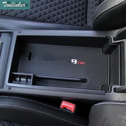 Tonlinker 1 Pcs Car Styling ABS plastics Central armrest storage box Cover Case Stickers For SKODA SUPERB 2016-17 Accessories