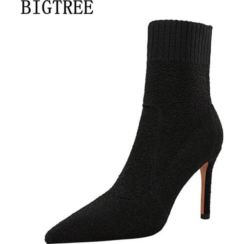 Bigtree Pumps Ankle Boots For Shoes For Women 2021 Black High Heels Boots For Women Fashion Female Shoes Ladies Shoes Chaussures