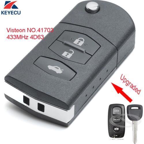 KEYECU Replacement Upgraded Flip Remote Car Key Fob 3 Button 433MHz 4D63 for Mazda MX5 MK2.5 2000-2005 Visteon Model NO.41703