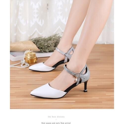 Womens Heeled Sandals Summer New Pointed Colorblock Ankle Buckle Elegant Temperament Daily Dating Office Shoes zapatos U22-54