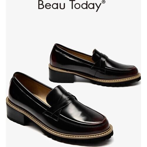 Women Loafers Genuine Cow Leather Waxing Round Toe Classical Flats Ladies Fashion Slip On for Women Handmade BeauToday 27714