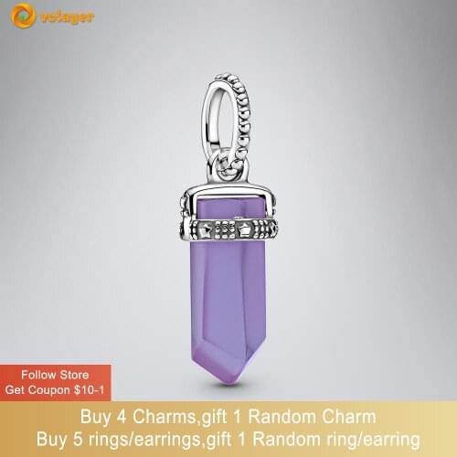 Volayer 925 Sterling Silver Purple Amulet Pendant fit Original Pandora Bracelets for Women Jewelry Making Birthday Gift