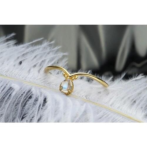 Moonlight stone water drop V-shaped ring female simple all-match stacked ring rings for women anel anillos mujer bague femme
