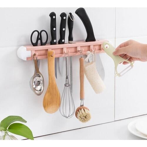 1 PC Bathroom Hanger Hooks Durable Wall Punch-Free Rack 6 Hooks Towel Bathroom Kitchen Holder Multifunctional Hanger Storage