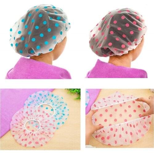 1pc Waterproof Bath Hat Wave Point Elastic Shower Cap Reusable Bath Head Hair Cover Salon Shower Bathroom Accessories