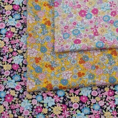 140cmx50cm Cotton Poplin Fabric for Cloth, Bedding, Patchwork - Flowers and bow (80g)