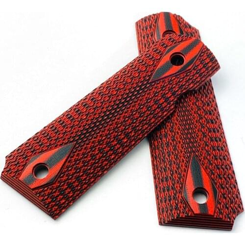 2Pieces Tactics Pistol 1911 Grips Patch Red G10 Grid Stripe Design Custom Grips CNC Material 1911 Accessories