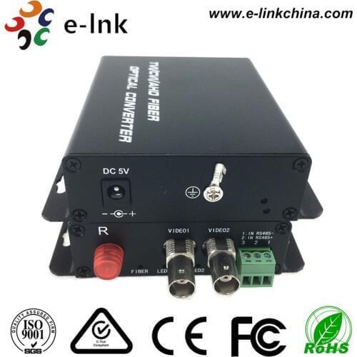 2Ch 720P TVI/CVI/AHD video to fiber Transceiver Single mode 20km with Rs485 data