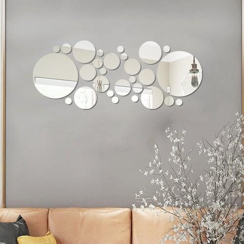 32Pcs/set 3D Mirror Wall Sticker Round Mirror DIY TV Background Bathroom Stickers Wall Decor Bedroom Bathroom Home Decoration