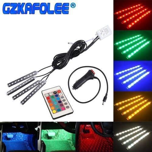 GZKAFOLEE 4PCS RGD LED Strip Light 12V Car Styling Decorative Atmosphere Lamps Car Interior Light