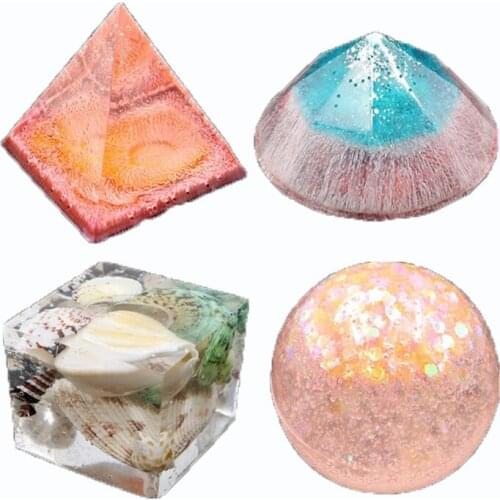 48Pcs 3D Pyramid Cubic Sphere Diamond Large Clear Silicone Resin Casting Molds R7RF