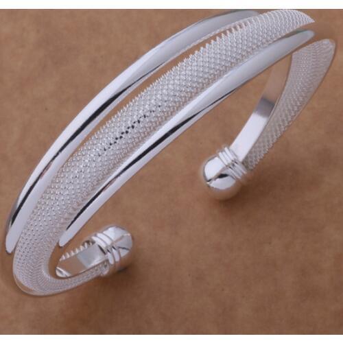 AB016 Lucky Silver Color Charm Bangle Bracelets For Women Fashion 925 Jewelry Bevel Edge Mesh Bracelet /abfaisma Ahraiyya
