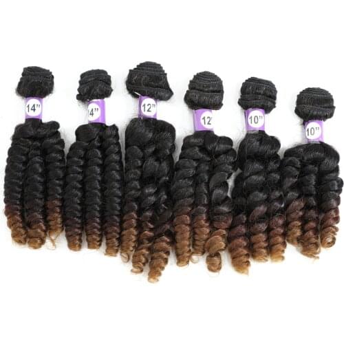 Afro Loose Wave Hair Bundles For Black Women Short Bouncing Curl Double Wefts 6 Pieces Per Pack 200 G omber Synthetic Hair T30