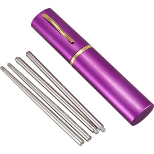 Aluminum Pen Shape Shell Stainless Steel Folding Travel Chopsticks,Silver-ABUX