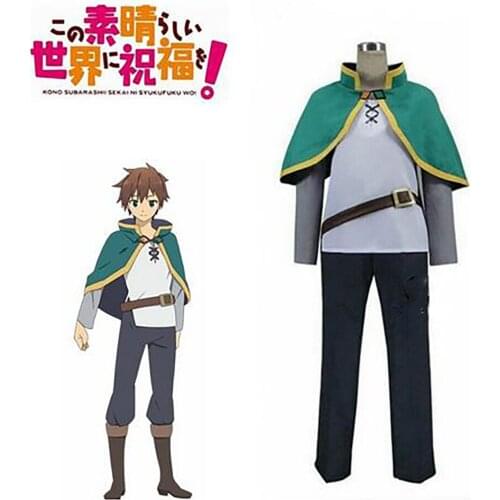 Anime Novel Kono Subarashii Sekai Ni Shukufuku o! Satou Kazuma KonoSuba Kazuma Cosplay Costume Green Set Clothing Halloween