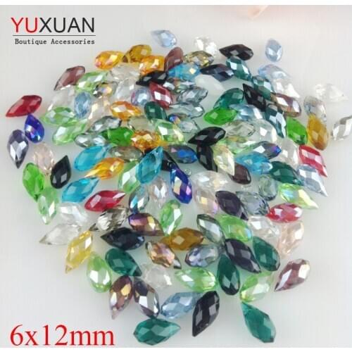 100pcs 6*12mm Random mixed more 15colors Crystal Glass Teardrop Beads Briolette Crystal Jewelry Loose Beads DIY free shipping
