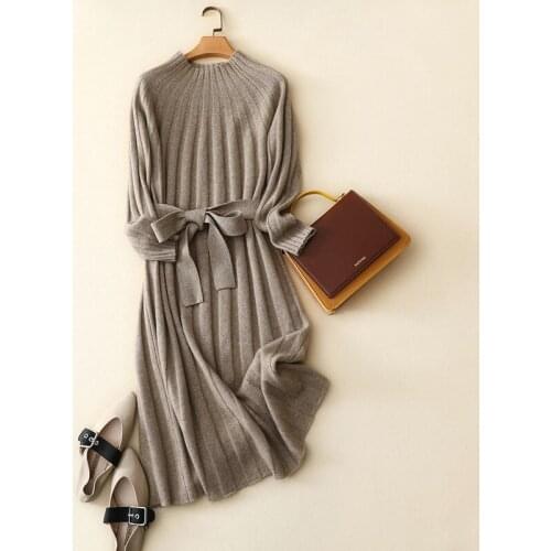 Casana autumn and winter dress womens loose cashmere sweater half high collar Pullover over knee sweater versatile knitting