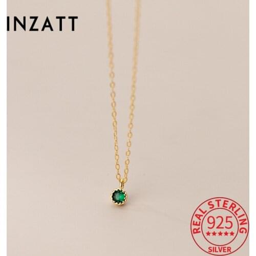 INZATT Real 925 Sterling Silver Geometric Round Green Zircon Pendant Choker Necklace For Women Hiphop Fine Jewelry Accessories