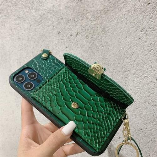 Croco Card Package Leather case for Samsung Galaxy A32 42 a21s M51 S21 s30 plus Note 20 Ultra S20FE Crossbody Lanyard Necklace