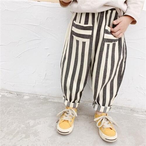 HAYANA 2021 Autumn New Kids Pants Korean Harlan Striped Casual Trousers
