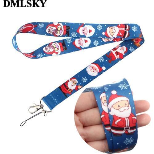 DMLSKY Christmas present Lanyard Santa Claus and elk Keychain Lanyards for keys Badge ID Mobile Phone Accessories M4044